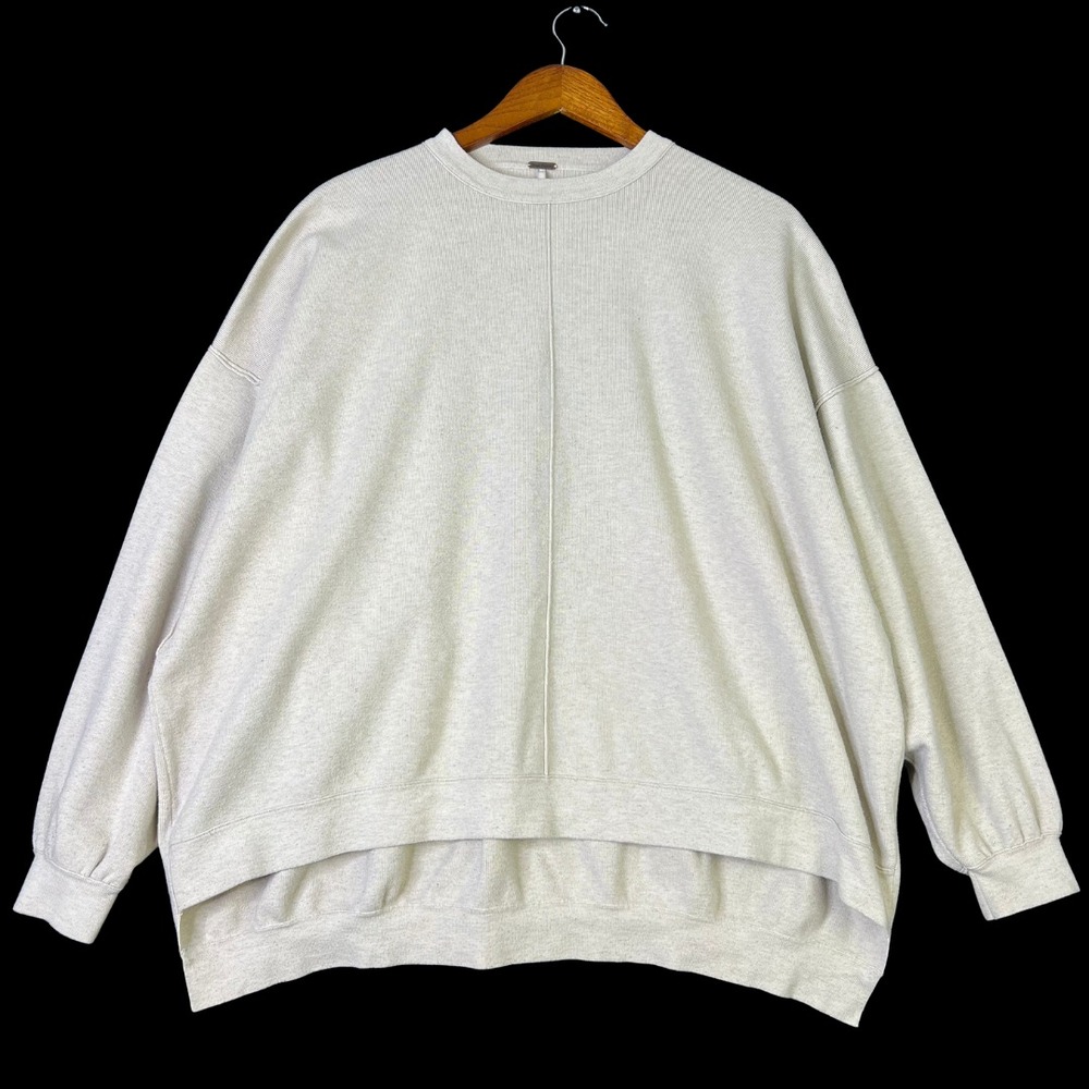 Free People Sweater Womens XS Uptown Tunic Ribbed Oversized Crewneck in Oatmeal